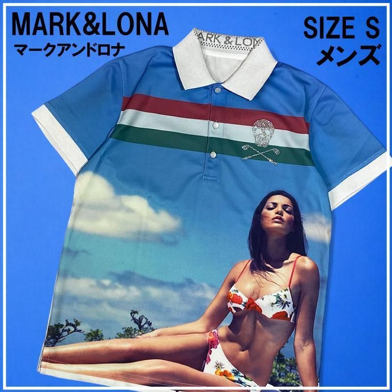 MARKu0026LONA マークアンドロナ 半袖 ポロシャツ 総柄 ブルー S