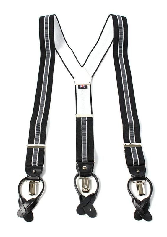 Y-amp-TAILOR ALBERT THURSTON アルバートサーストン サスペンダー ブレイシーズ ライン柄 ブラック×グレー