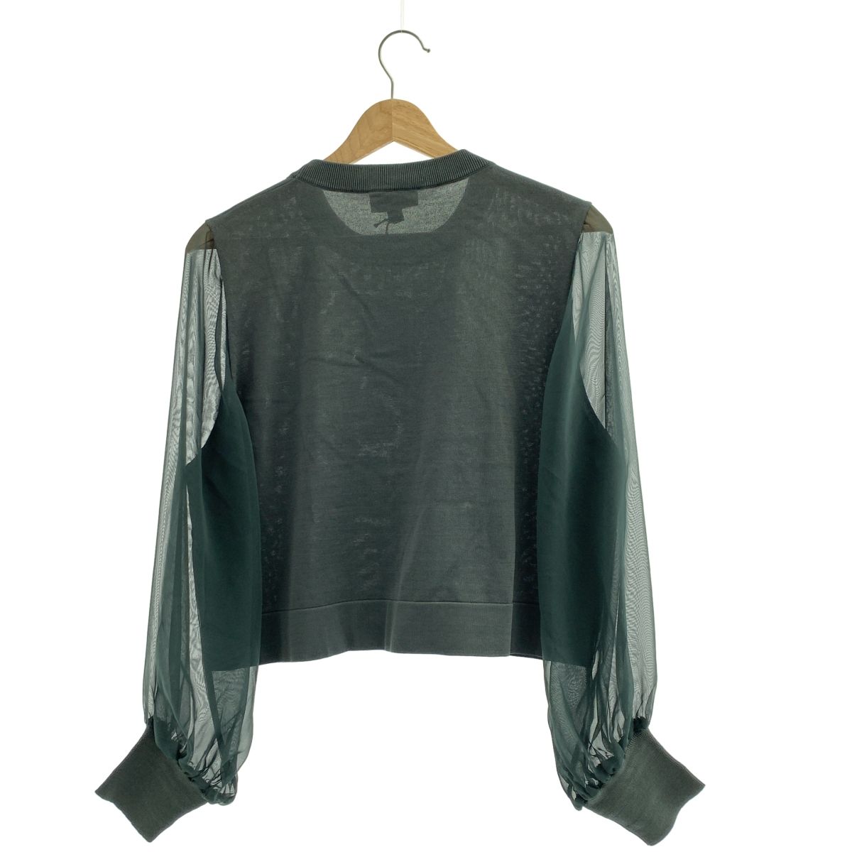【美品】  HYKE / ハイク | 2025SS | CREW NECK CROPPED SWEATER WITH SHEER SLEEVE / シアースリーブ スウェット ブラウス | 01 | olive drab | レディース 美品】 HYKE / ハイク | 2025SS | CREW NECK CROPPED SWEATER WITH