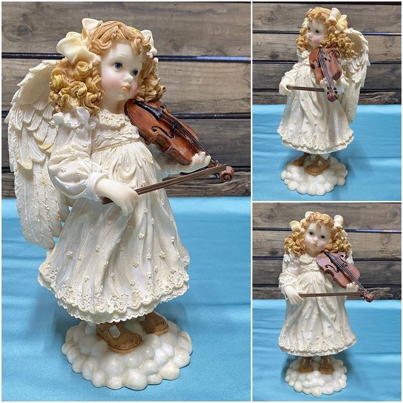 バイオリンを弾く少女 天使 エンジェル 人形 置物 ヴァイオリン 樹脂 オブジェ インテリア かわいい 美少女 レトロ アンティーク調  RS1027-11