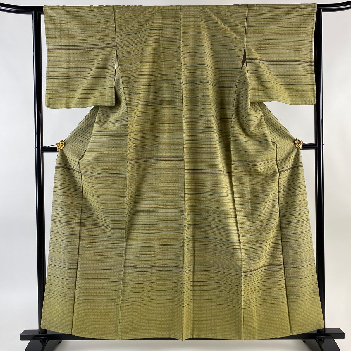 付下げ 身丈171cm 裄丈70cm L 袷 牛首紬地 落款あり よろけ縞 ぼかし 茶色 正絹 逸品 中古 付下げ 身丈171cm 裄丈70cm L 袷 牛首紬地 落款 よろけ縞 ぼかし