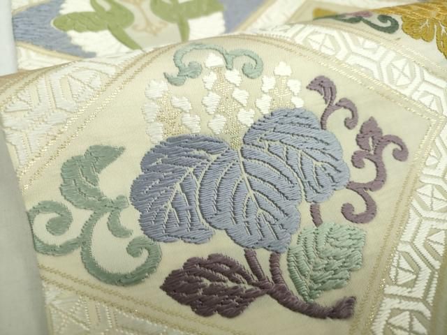 平和屋着物○全通柄袋帯 唐織 双鶴菱花文 金糸 正絹 逸品 DAAX4842ps