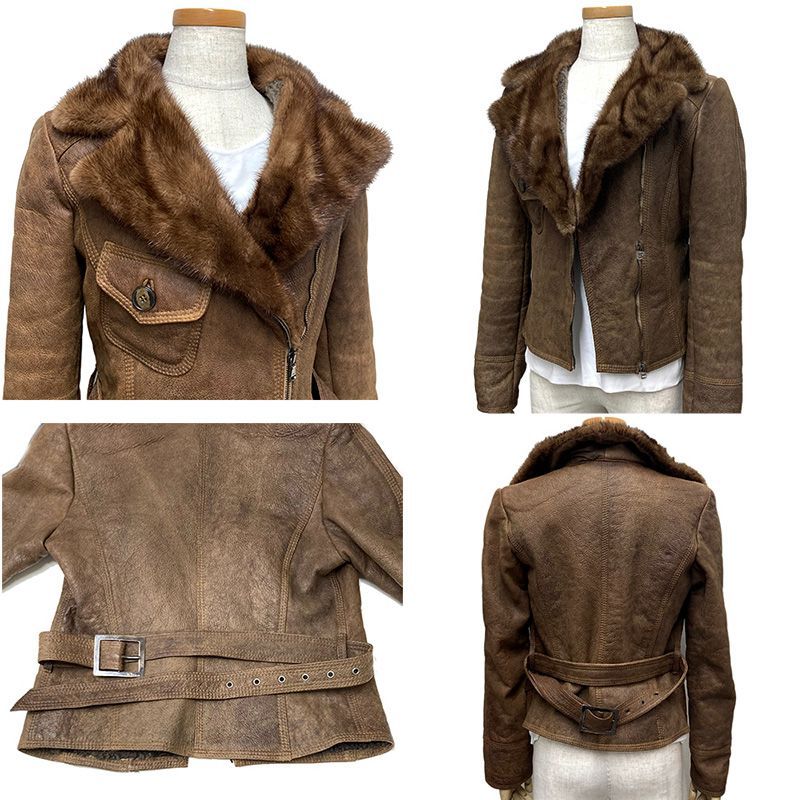 キートン Kiton レディース レザージャケット 茶色 サイズ42 羊革