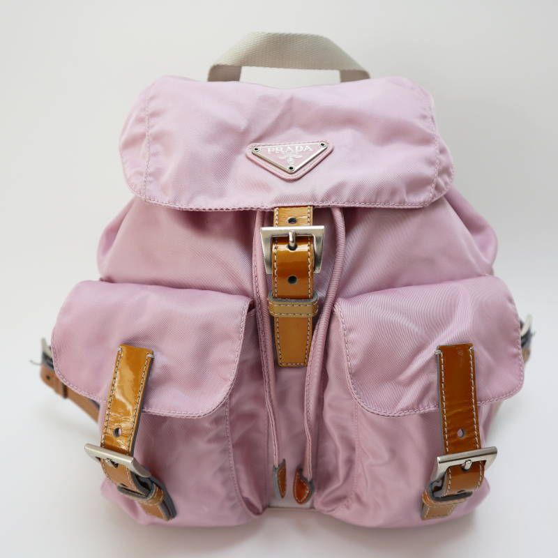 PRADA プラダ ロゴプレートナイロン|パテントレザ― バックパック リュック B6677 パープル|チャ S09-k092