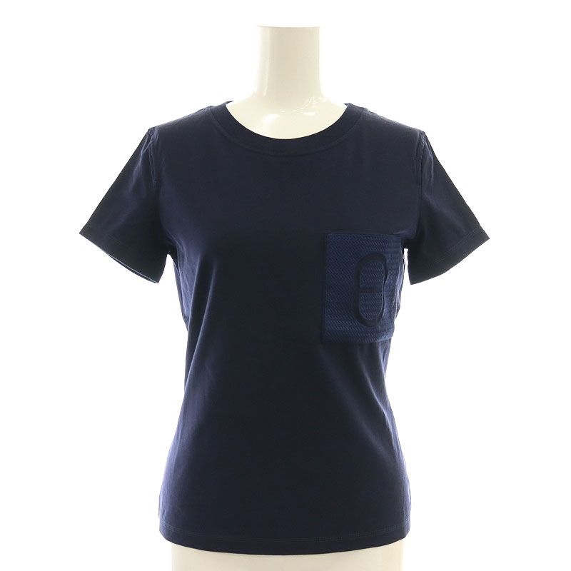 エルメス HERMES カルトゥッシュ ポケットTシャツ カットソー 半袖 36 紺 ネイビー |CX OS