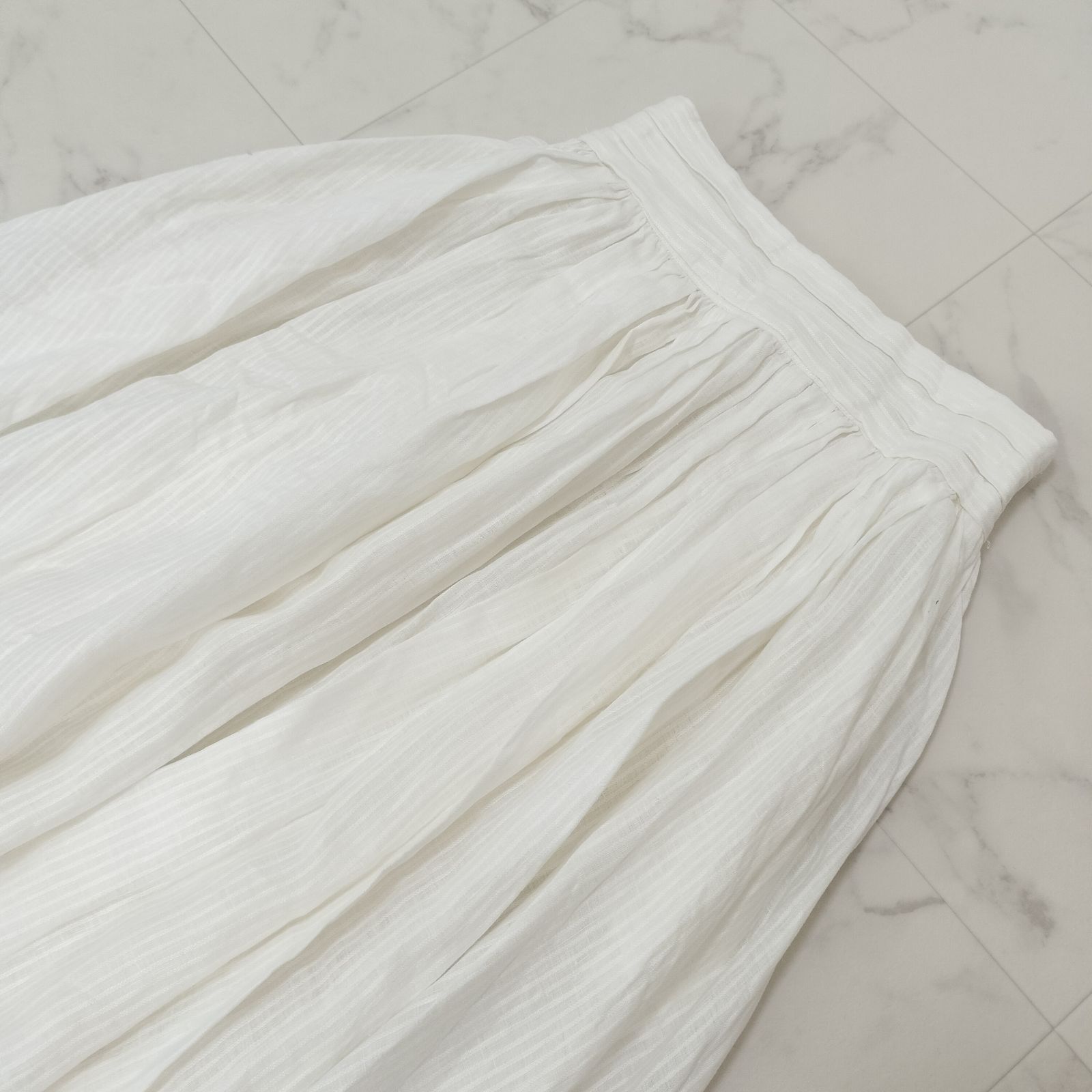 ebure エブール 麻 ロング丈 ボリュームギャザースカート 白 36 S M