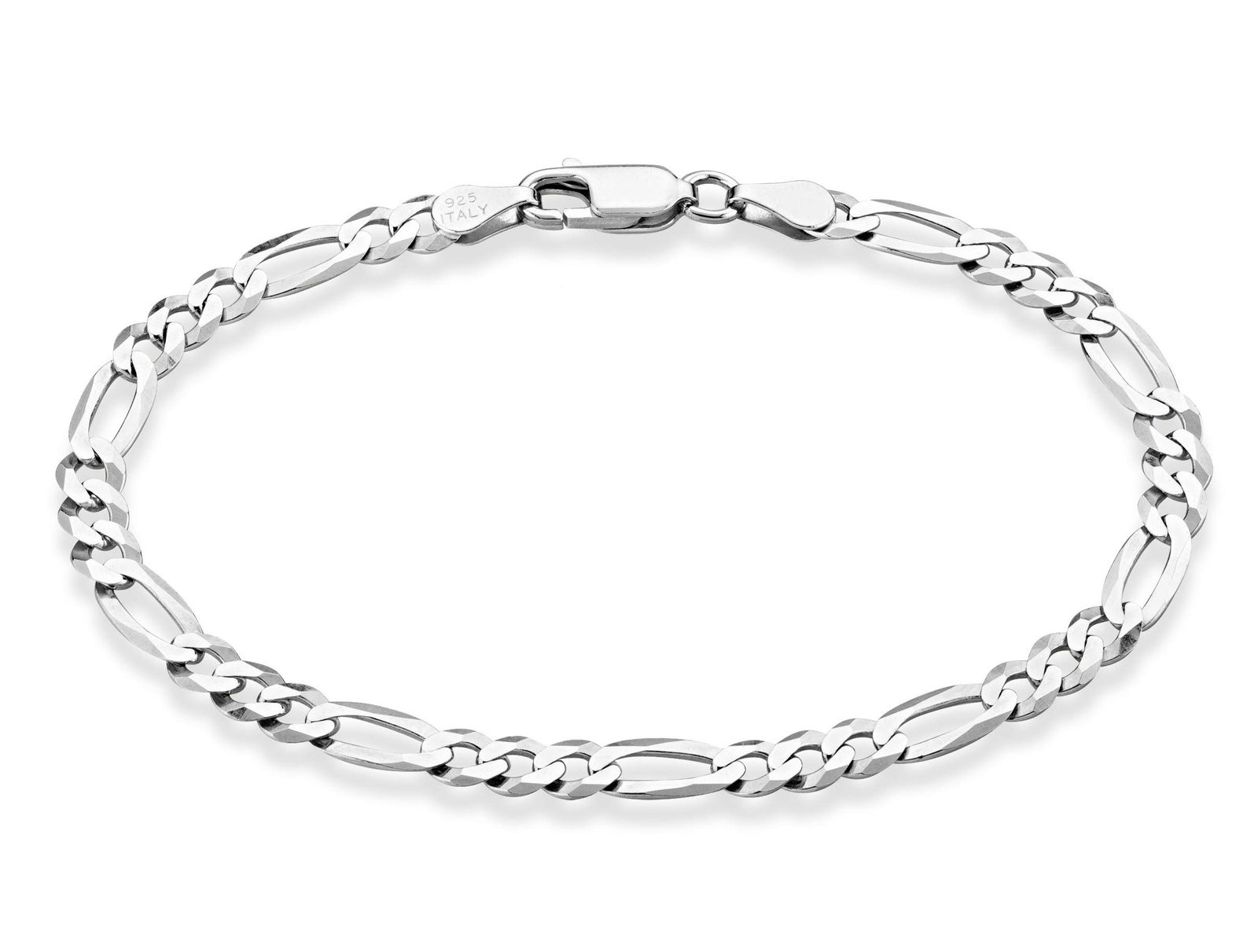 MiaBella ダイヤモンドカットのフィガロチェーンブレスレット ソリッド925スターリングシルバー イタリア製 5mm 男女兼用 6.5インチ 7インチ 7.5インチ 8インチ 9インチ ブレスレット