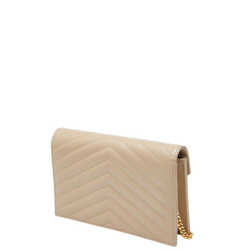 サンローラン カサンドラ エンベロープ 斜め掛け チェーン ウォレット 742920 ベージュ レザー レディース SAINT LAURENT 222-35603