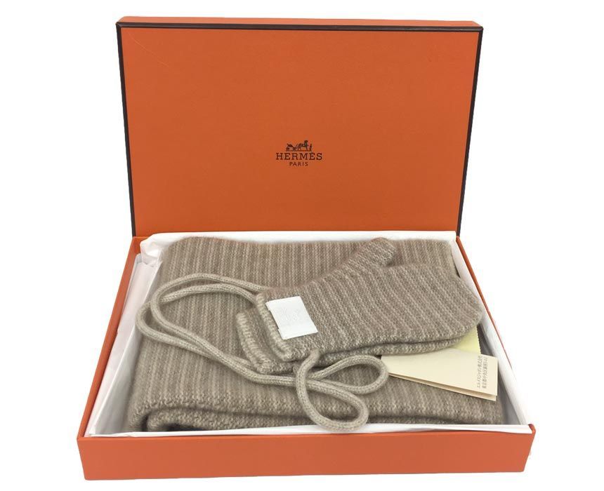 HERMES エルメス ベビー キッズ マフラー＆手袋セット 101333M-03 カシミヤ ベージュ き 新古品 ♥品 aq5755