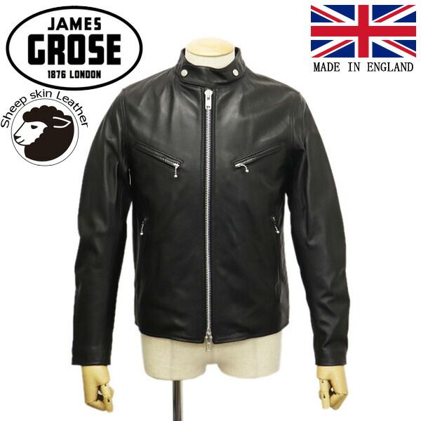 JAMES GROSE (ジェームスグロース) MEN'S CLUBMAN JACKET NEW SHEEP メンズ クラブマンジャケット ニューシープスキン BLACK JG038 44