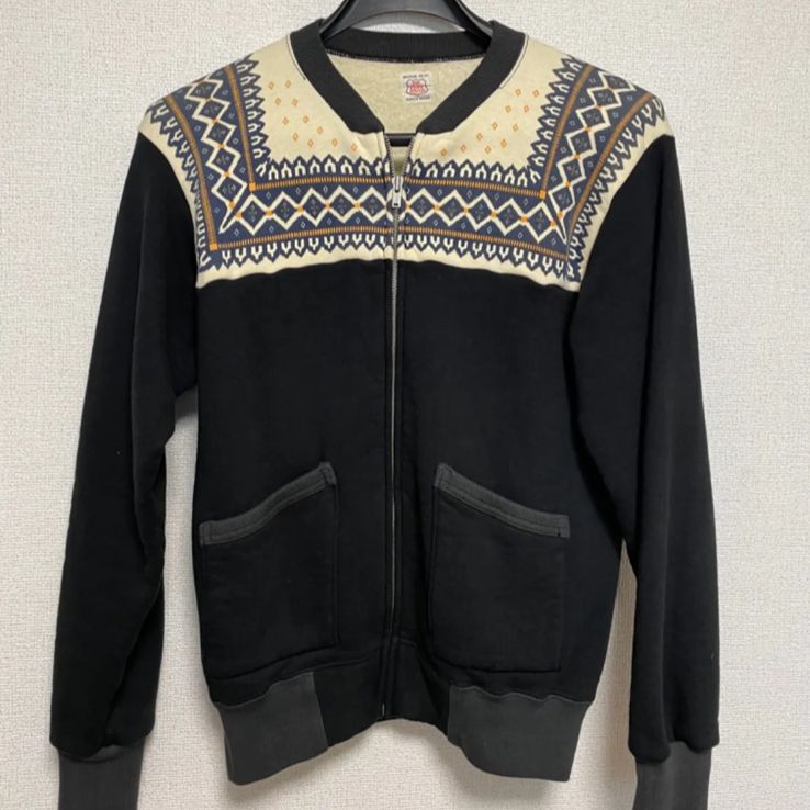 フラットヘッド 雪柄 ジップアップ スウェット トレーナー M ネイビー 