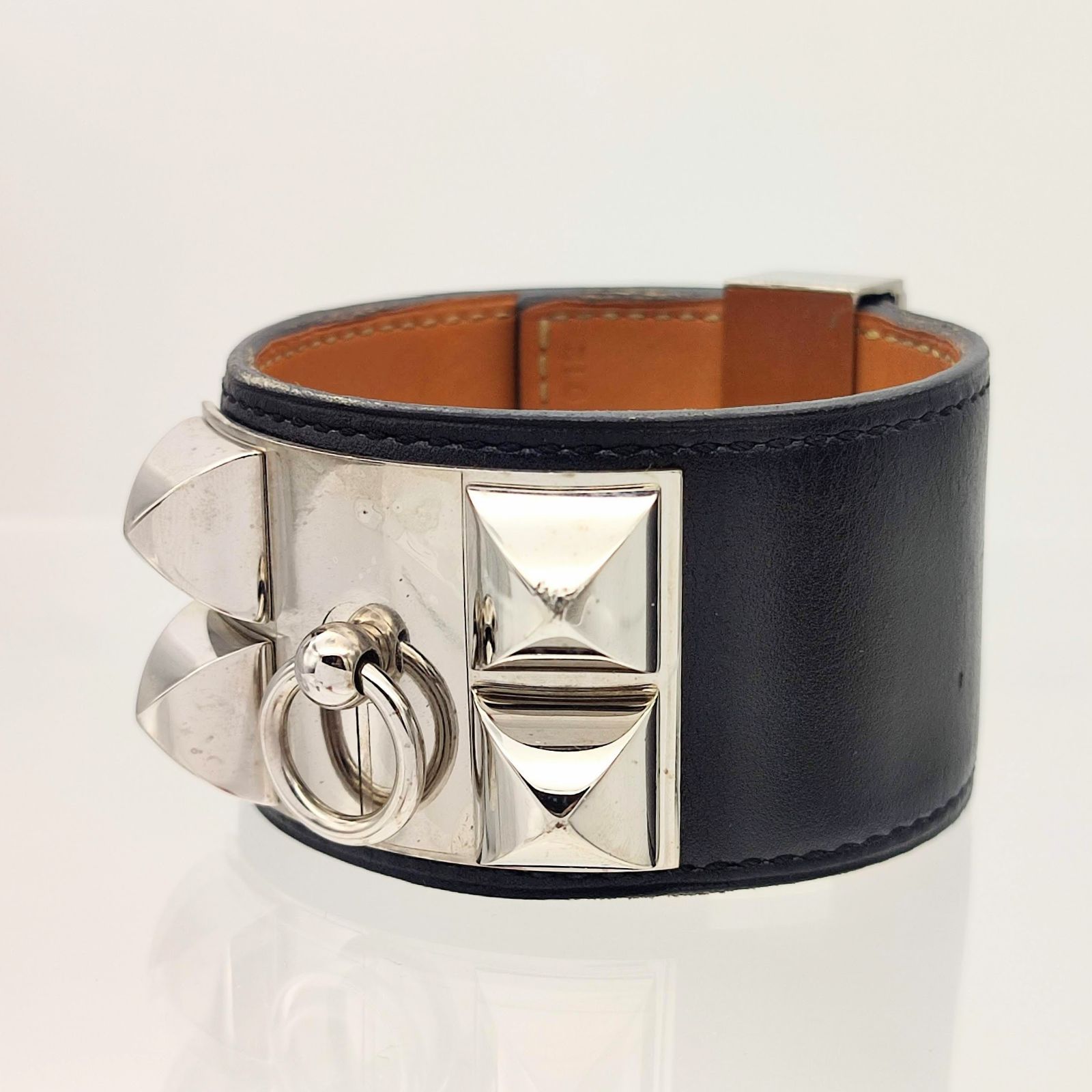 エルメス ブレスレット レザー ブラウン シルバー HERMES   #B412 エルメス HERMES ブレスレット レザー ブラウン シルバー 細身
