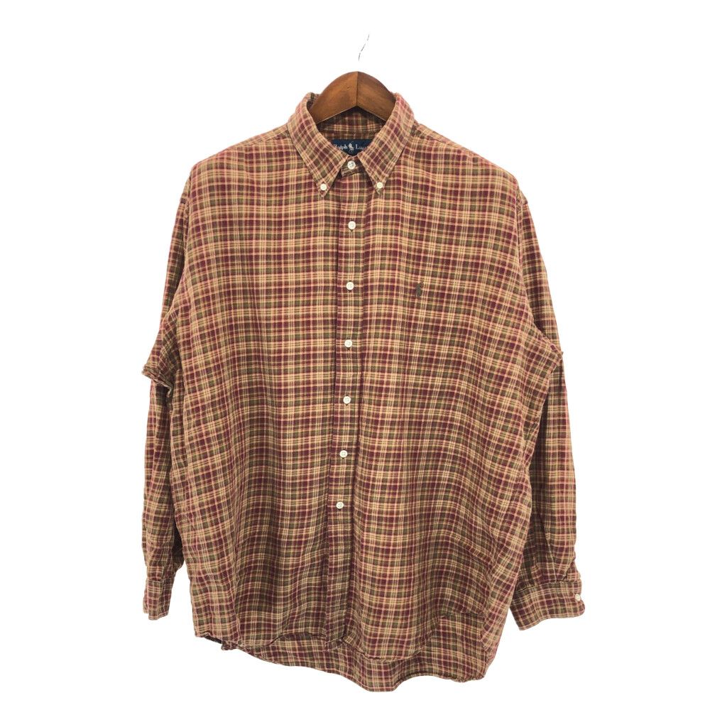 90年代 RALPH LAUREN ラルフローレン BLAKE ボタンダウン チェック 長袖シャツ マルチカラー (メンズ XL) 中古 古着 P5053
