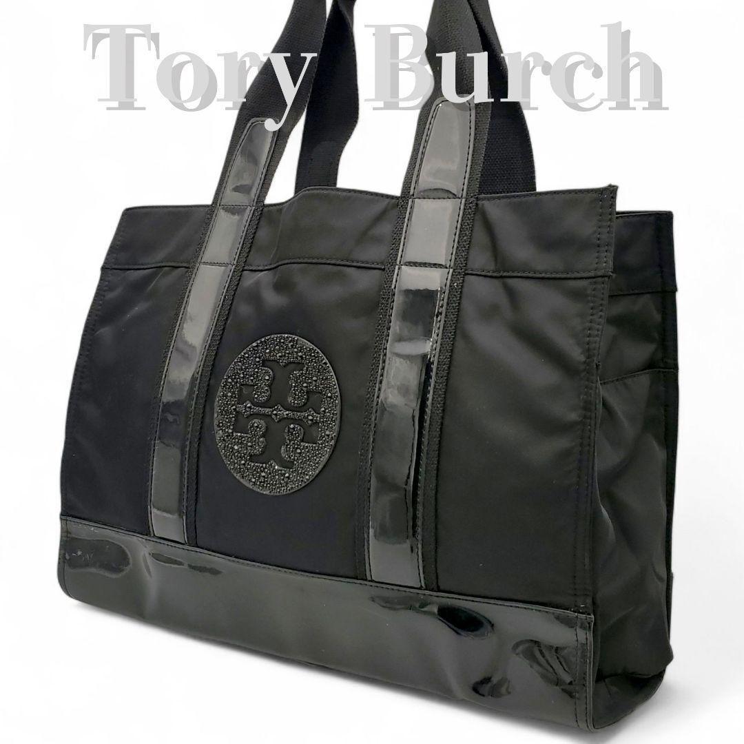 Tory Burch トリーバーチ トートバッグ ショルダーバッグ A4可収納 大容量 デカロゴ ラインストーン 肩掛け 通勤通学 ビジネス