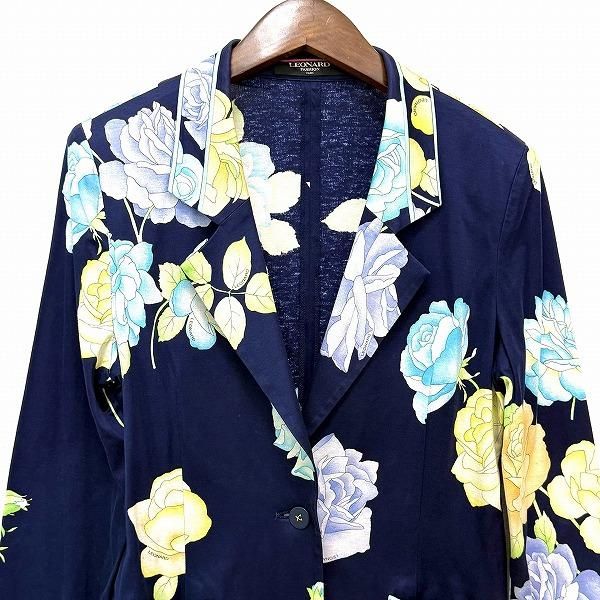 axc レオナール LEONARD ジャケット L 紺系 マルチ 花柄 薄手