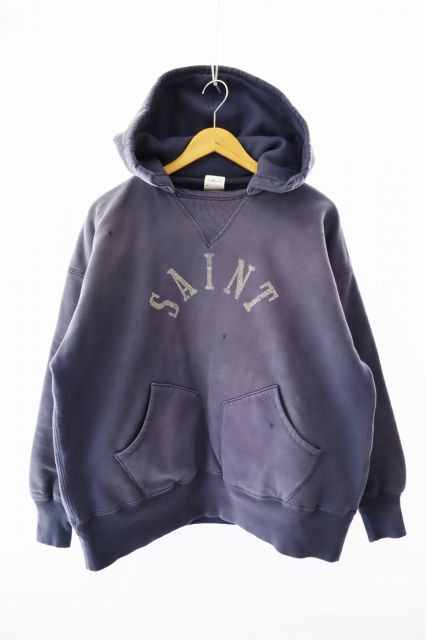 セントマイケル SAINTMICHAEL × BerBerjin ベルベルジン 23AW BJ CRW SWT M13 ダメージ加工 ロゴ プリント フーディ パーカー SM-A23-0000-C15 L ネイビー