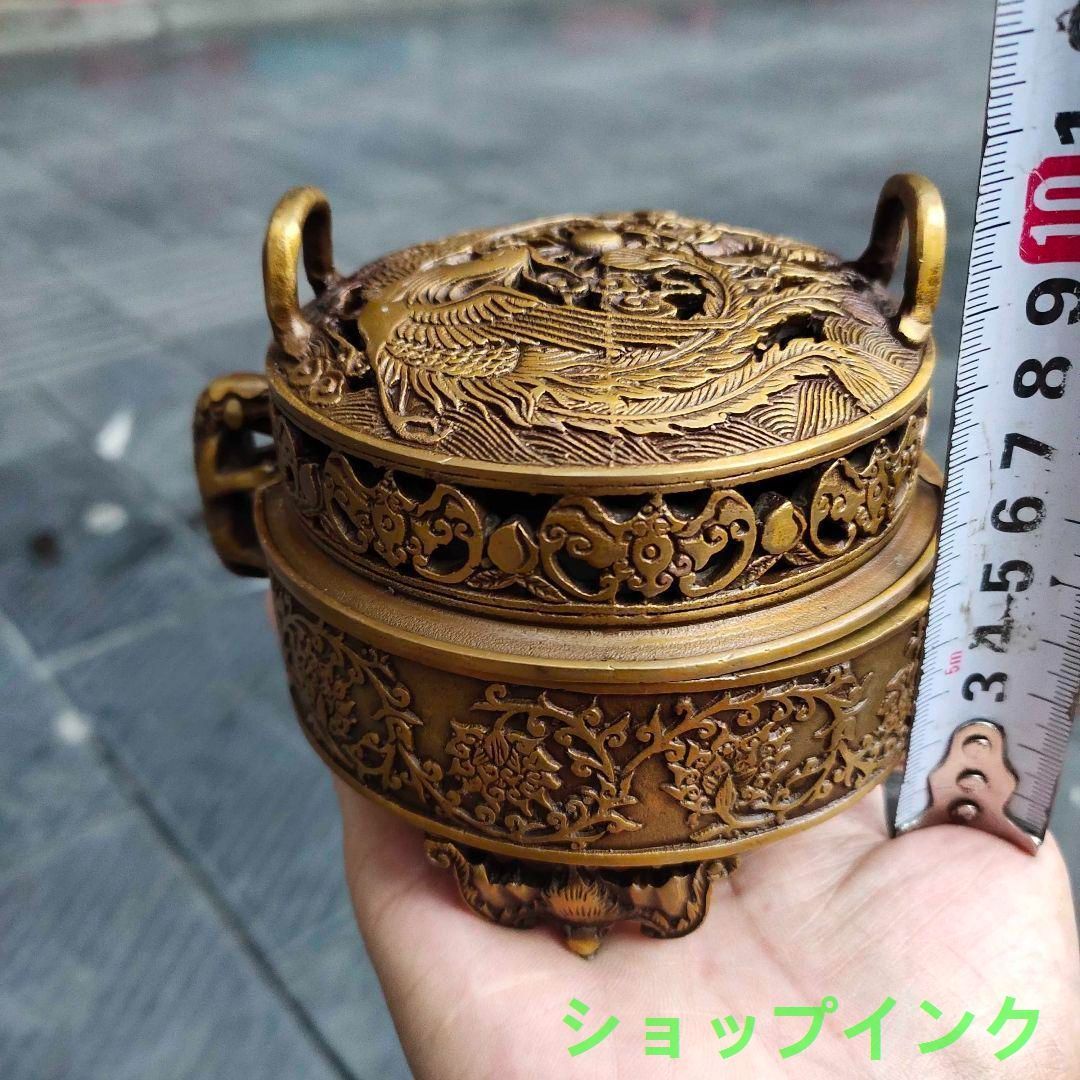 銅 細工 透かし彫り蓮華香炉 室内アロマ炉 茶道具 香道具 装飾品 工芸品