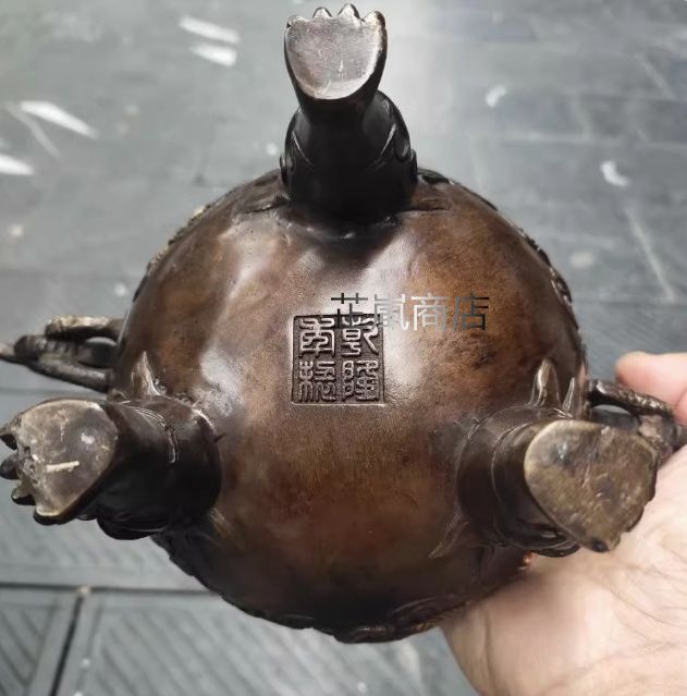 双獅耳竹細工蓋薫香炉  铜香炉 茶道置物 香炉/香器『高岡銅器【鳳寿獅子蓋香炉/古手色】銅製[空焚き用