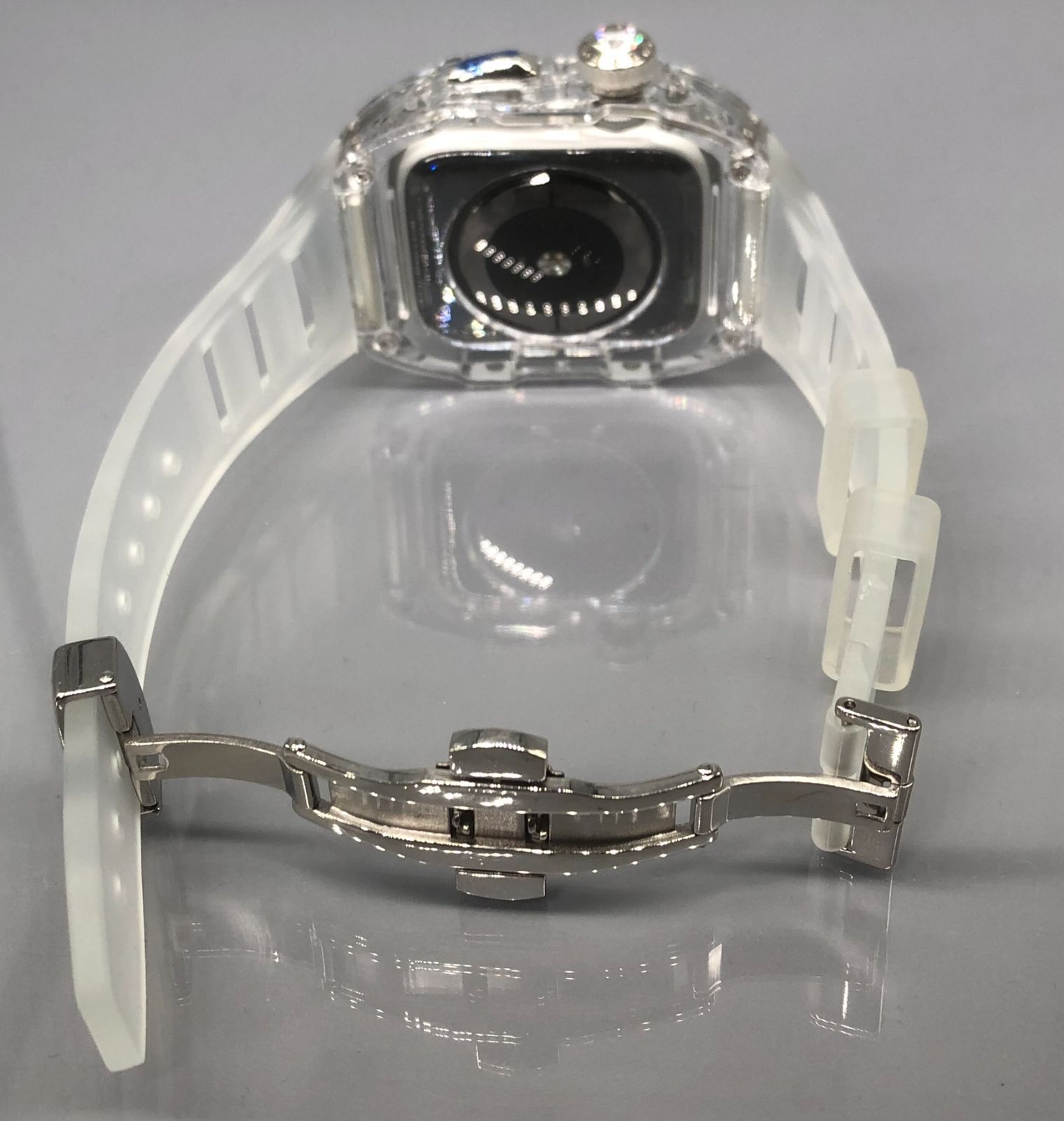 GimelZayin zc シルバー クリア★アップルウォッチ ラバーベルト カバー クリア ケース 44mm 45mm 4 5 6 7 8 9 se スポーツ メンズ レディース Apple Watch バンド