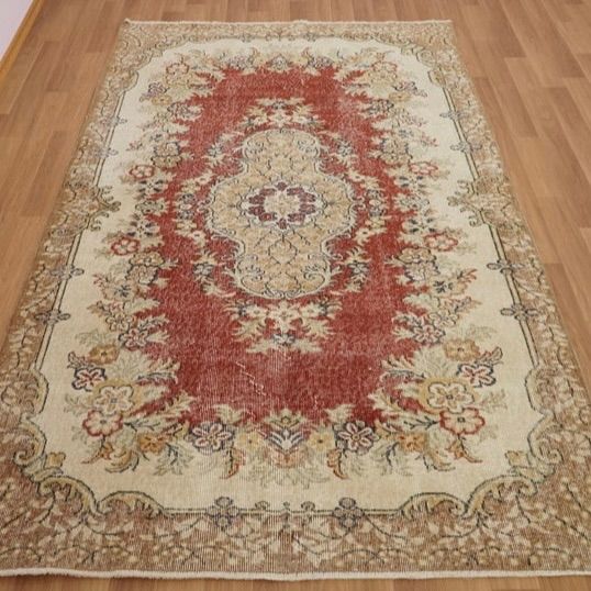 ヴィンテージ　ビンテージ　ラグ　絨毯　花柄　大判　トルコ トルコヴィンテージラグ 花柄 優しい色合い 116x207 cm ダブルフレーム