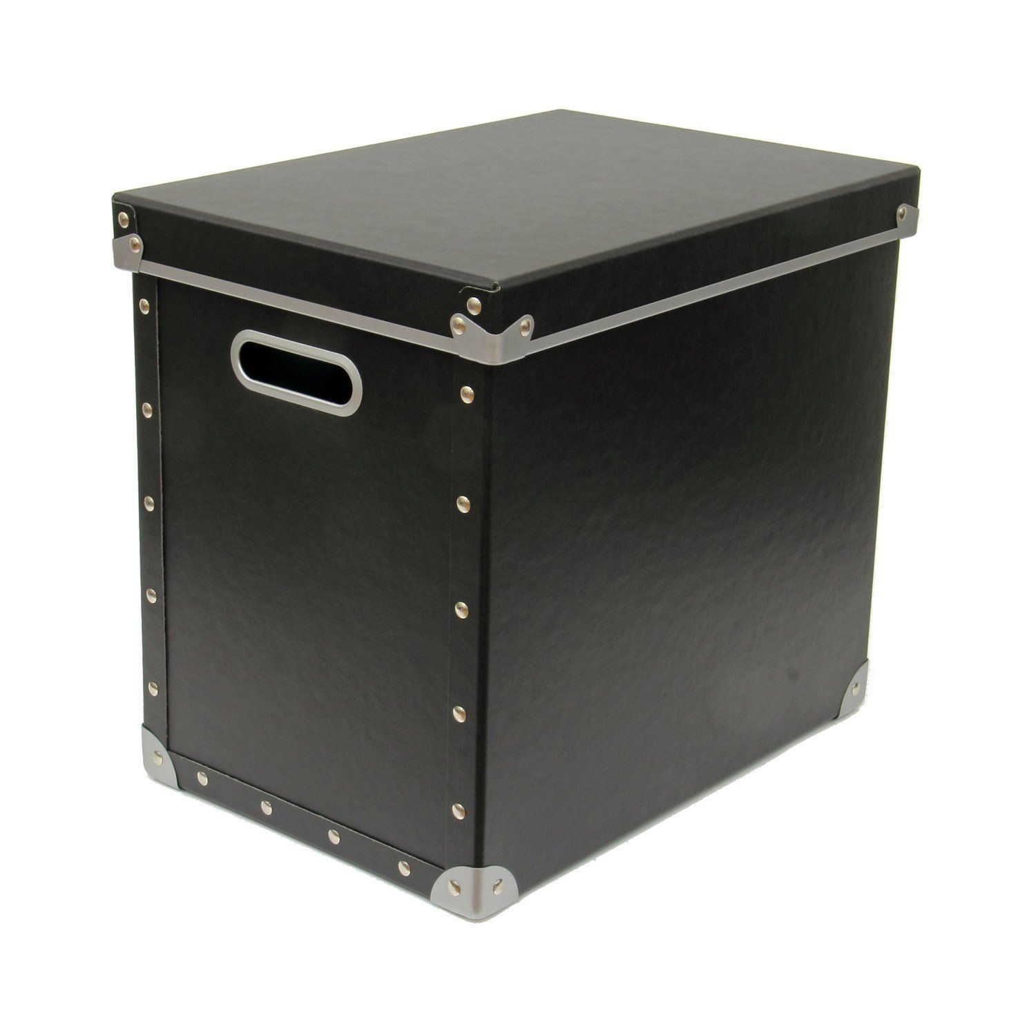 安達紙器 収納ケース 硬質パルプ ボックス フタ式 大 (幅25.5×奥行36×高さ32cm) PBF-821 ブラック