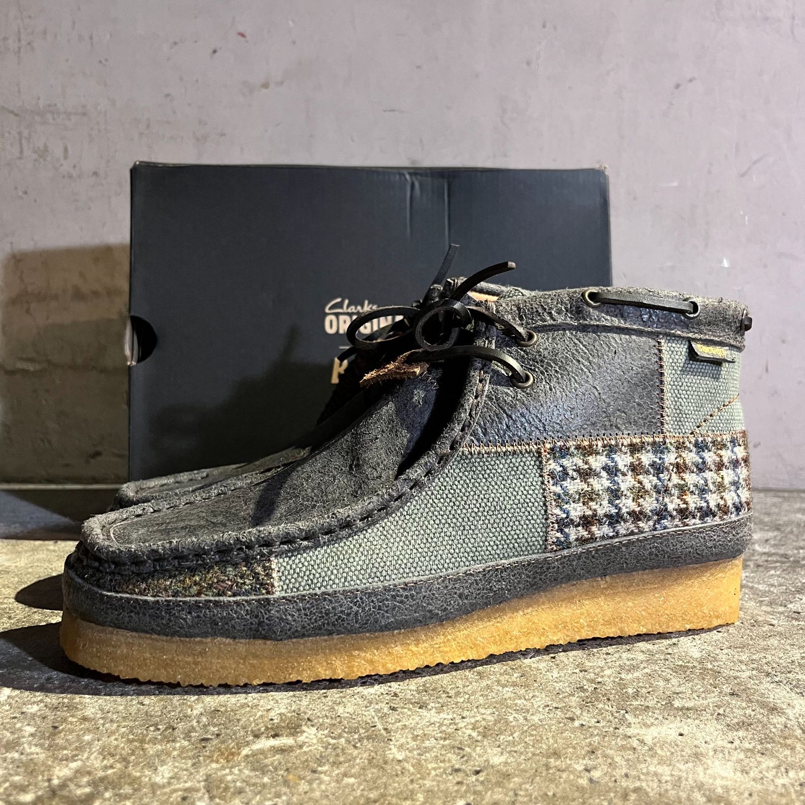 Clarks × Bodega Wallabee Boot Grey Combi UK8 クラークス ボデガ ワラビーブーツ パッチワーク ハウンドドゥース