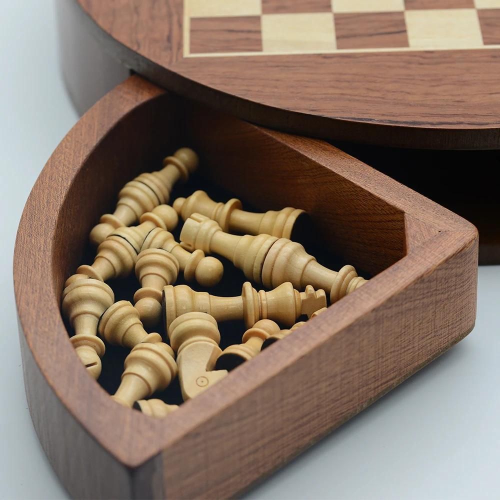新着商品 14歳以上向けの手作りの丸い国際チェスゲームを備えた回転引き出し付きのデラックスエディション木製チェスセット