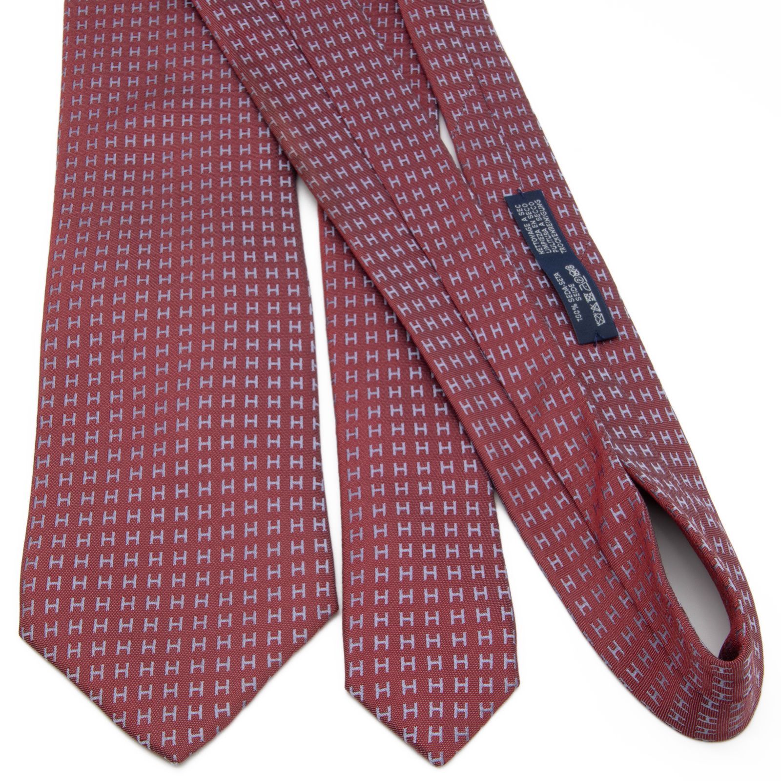 HERMES◇Hロゴ/ネクタイ/シルク/RED/総柄/メンズ エルメスの「ネクタイ