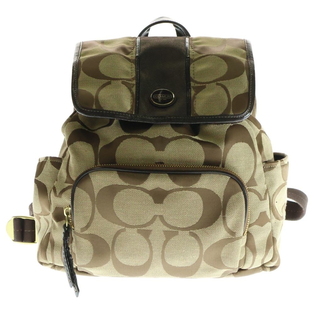 COACH リュック シグネチャー PVC スエード レザー ゴールド ロゴ 