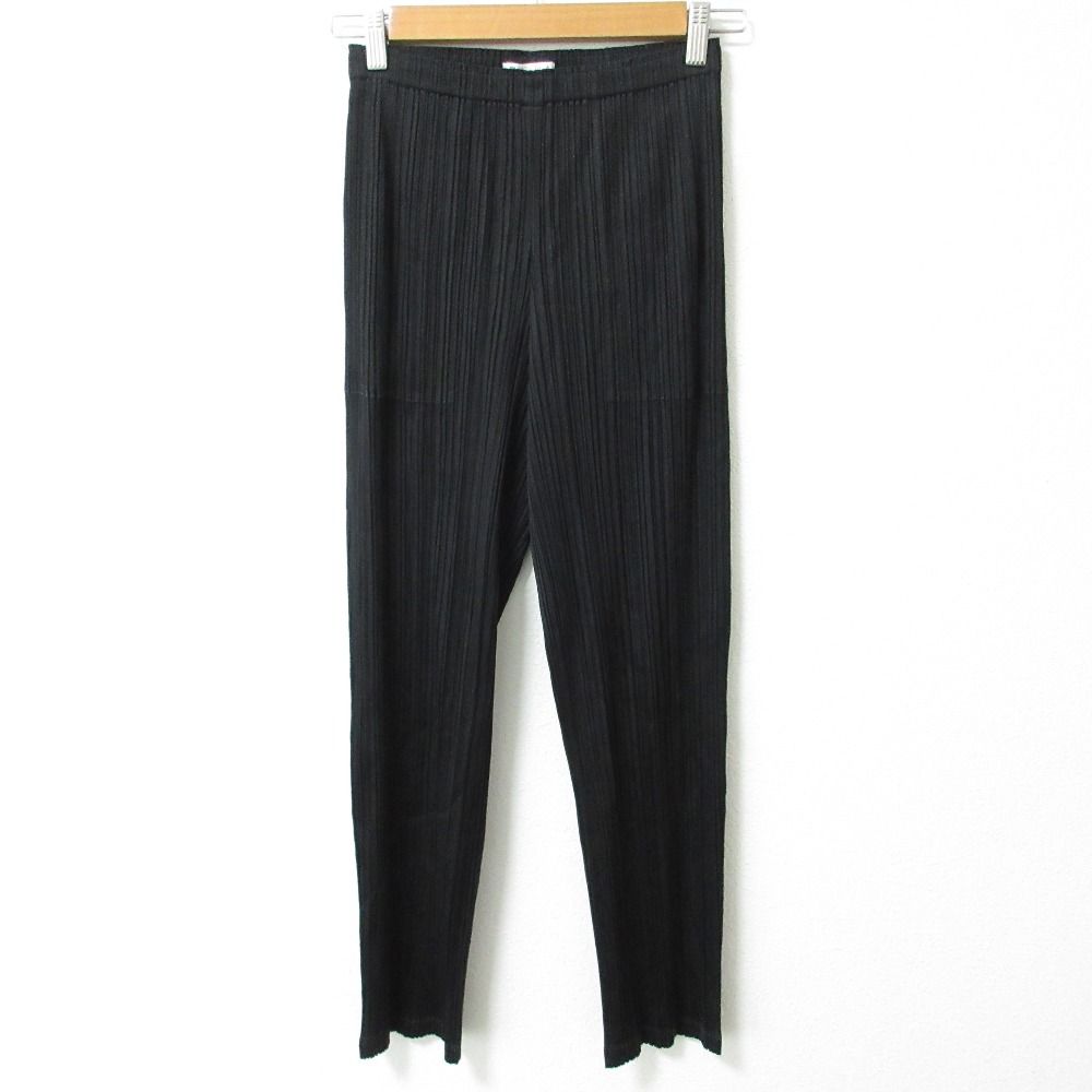 ☪ PLEATS PLEASE ISSEY MIYAKE プリーツプリーズ イッセイミヤケ プリーツ ロングパンツ イージーテーパードパンツ 2 ブラック レディース 古着