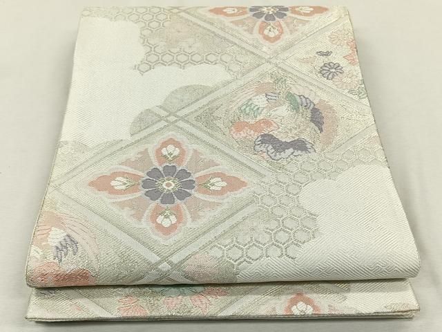 袋帯 佐賀錦 鳳凰 金糸 華柄 花文 白地 フォーマル NO-1083