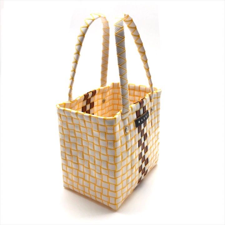 美品 MARNI マルニ ピクニック バスケット かごバッグ ミニ ハンド バッグ トート 手提げ イエロー ブランド 鞄 k6748