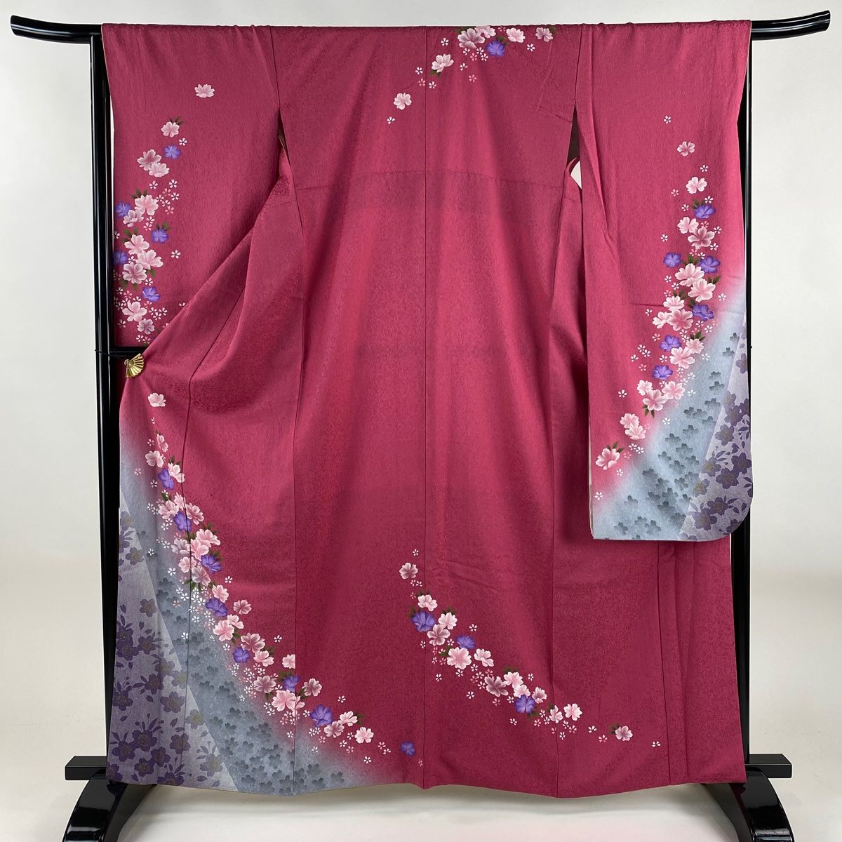 振袖 身丈162cm 裄丈65.5cm M 袷 桜 シルエット 金通し ぼかし ピンク 正絹