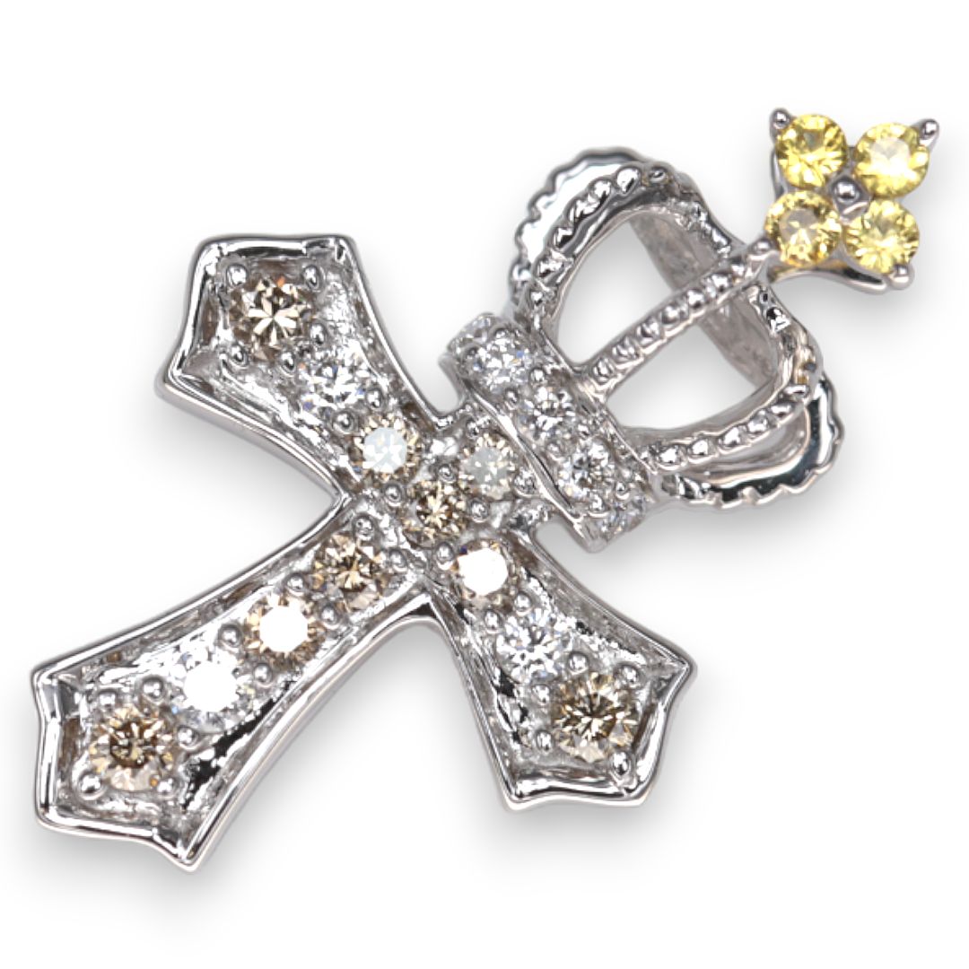 新品仕上済】笠原真寿美 K18WG ペンダントトップ S0.05ct D0.15ct 王冠  