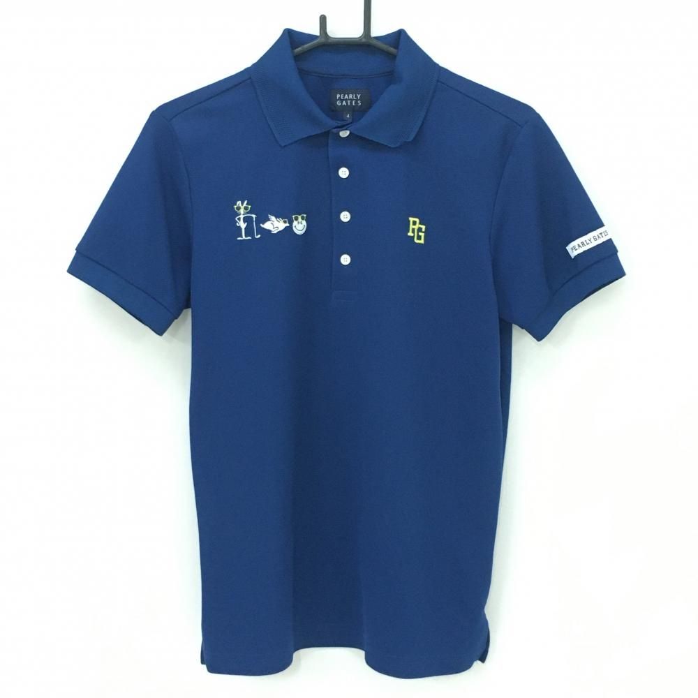 超美品】パーリーゲイツ 半袖ポロシャツ ネイビー ニコちゃん スマイル
