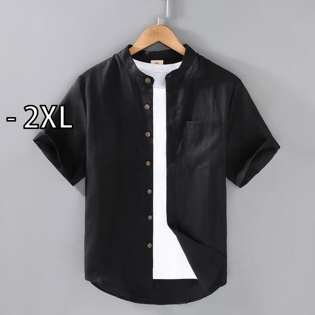 - 2XL メンズ ファッション 服 男性用 オシャレ シンプル 大人 かっこいい 大きいサイズ ストリート 紳士服 ライト ハイエンド リネン スタンドカラー 半袖 シャツ リネン 夏 通気性 フル リネンシャツ