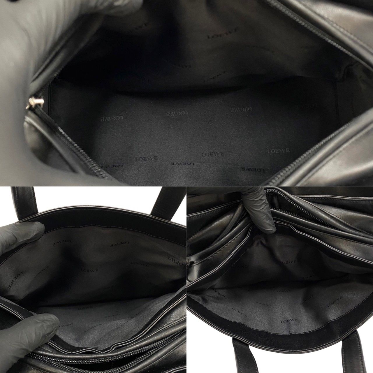 極 美品 保存袋付 LOEWE ロエベ アナグラム ロゴ ナッパレザー 本革 2way ハンドバッグ ショルダーバッグ トートバッグ ブラック  18553
