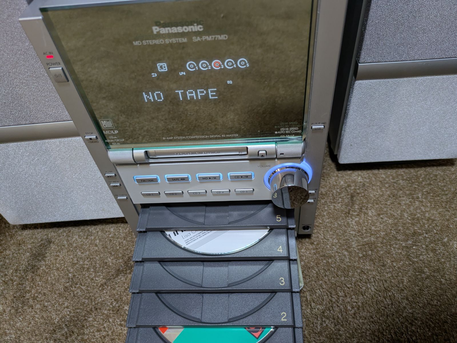 整備済 Panasonic MD/CD/カセットステレオシステム SA-PM77MD CD