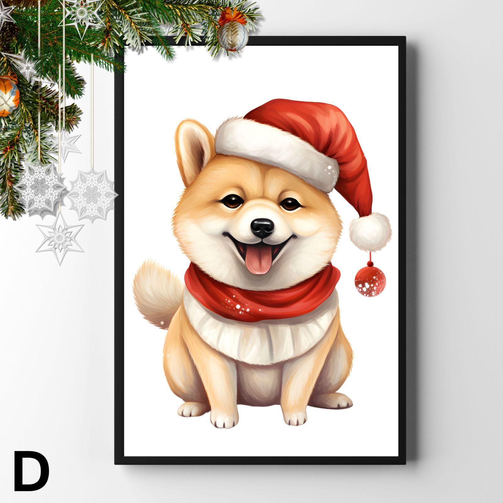 XS19】柴犬 クリスマスアート 水彩 いぬの絵 ウィンター しばいぬ