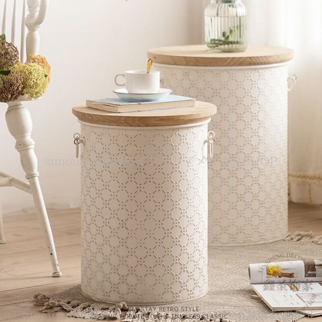 サイドテーブル コーナーテーブル 収納付き テーブル フランス アンティーク ヴィンテージ クリーム 白 無垢材 リビングルーム ベッドサイド 2サイズ 蓋付き 一人暮らし おしゃれ 贈り物