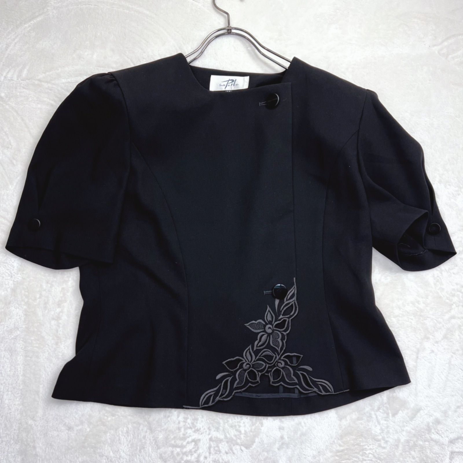 ソワールペルル ブラックフォーマル ジャケット スカート サイズ15 大きいサイズ ロング丈 ノーカラー