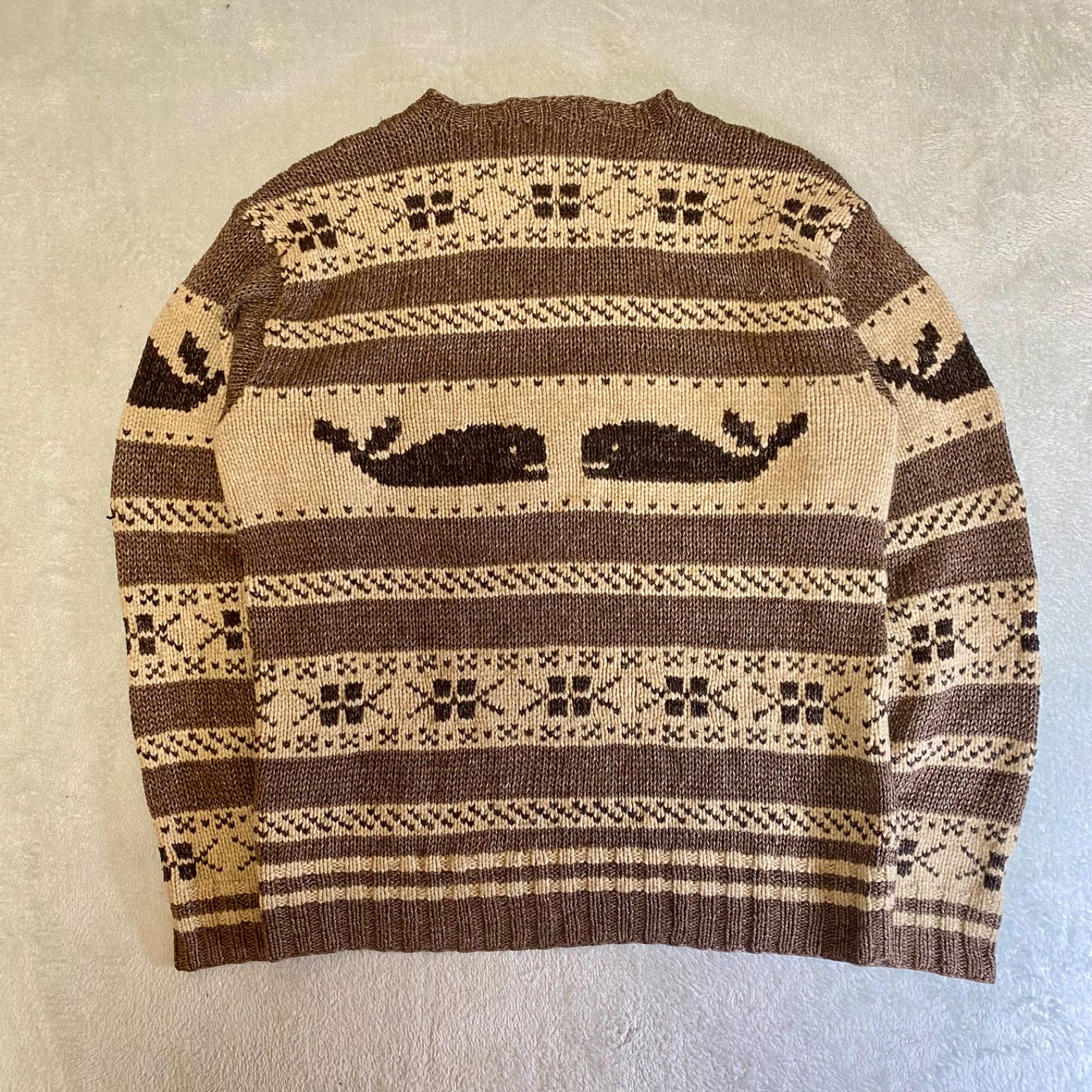 Ralph Lauren RRL ニット　オリーブ　L size Ralph Lauren】ハンドニット シルク リネン 絹 総柄 ポロ