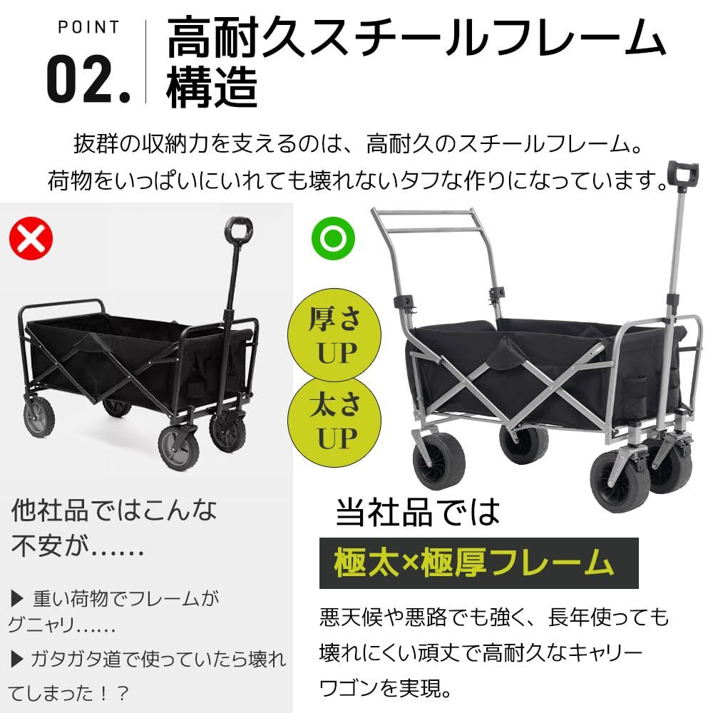 後ろ開け 折りたたみ アウトドアワゴン コンパクト キャリーワゴン 両手ハンドル ブラック オーエスジェイ OSJ