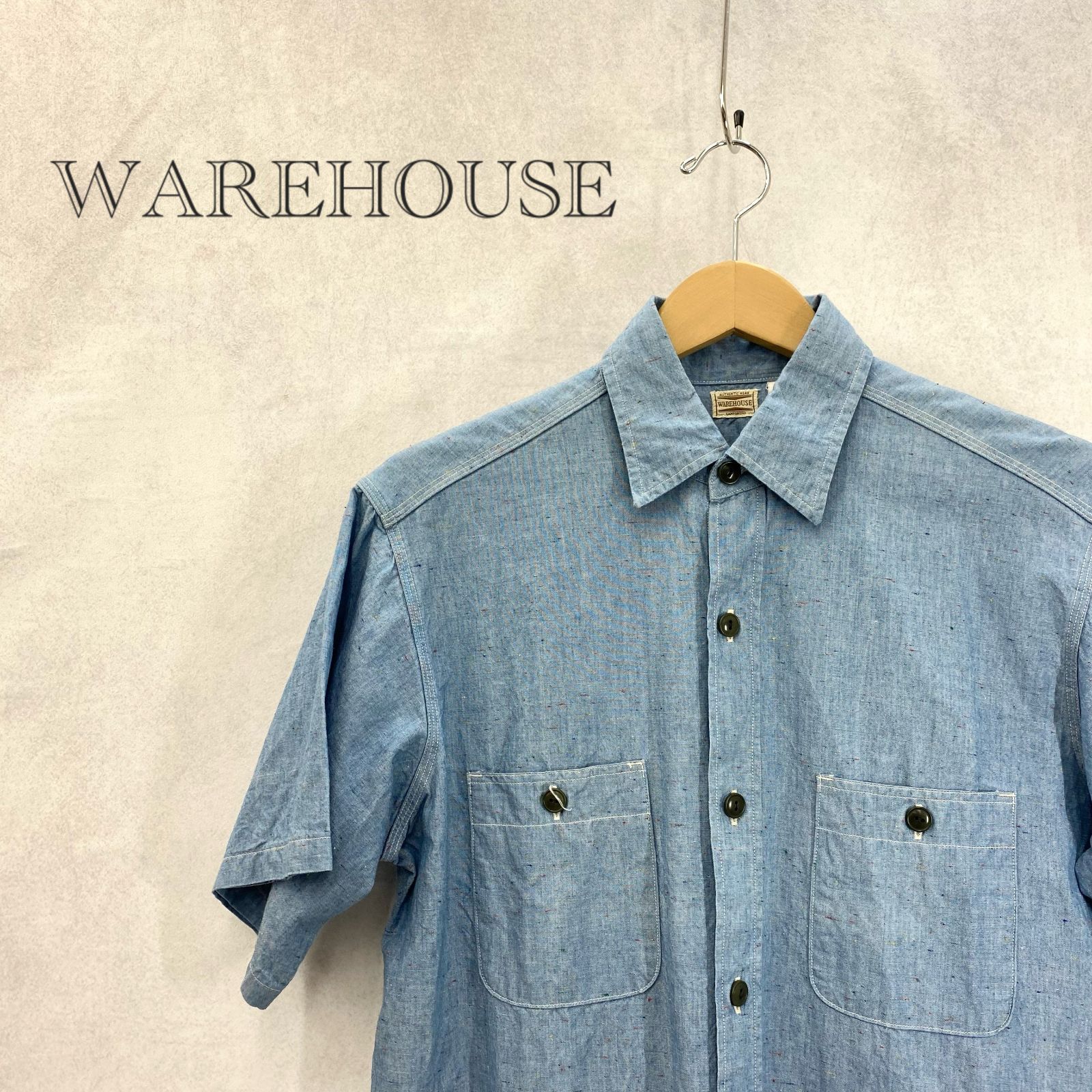 初期！珍レア！ウエアハウス WAREHOUSE シャンブレーシャツ　半袖 美品 WAREHOUSE ウエアハウス 半袖 シャンブレー シャツ トップス