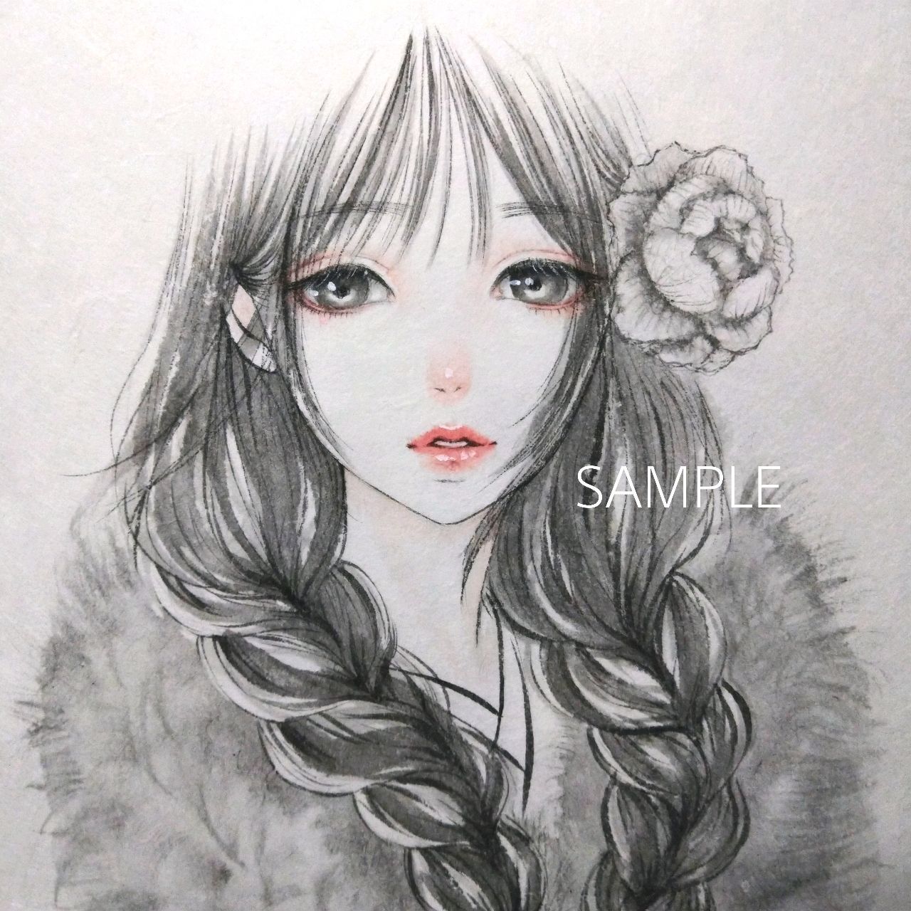 肉筆原画 水墨画 手描きイラスト 美人画 - 美術品