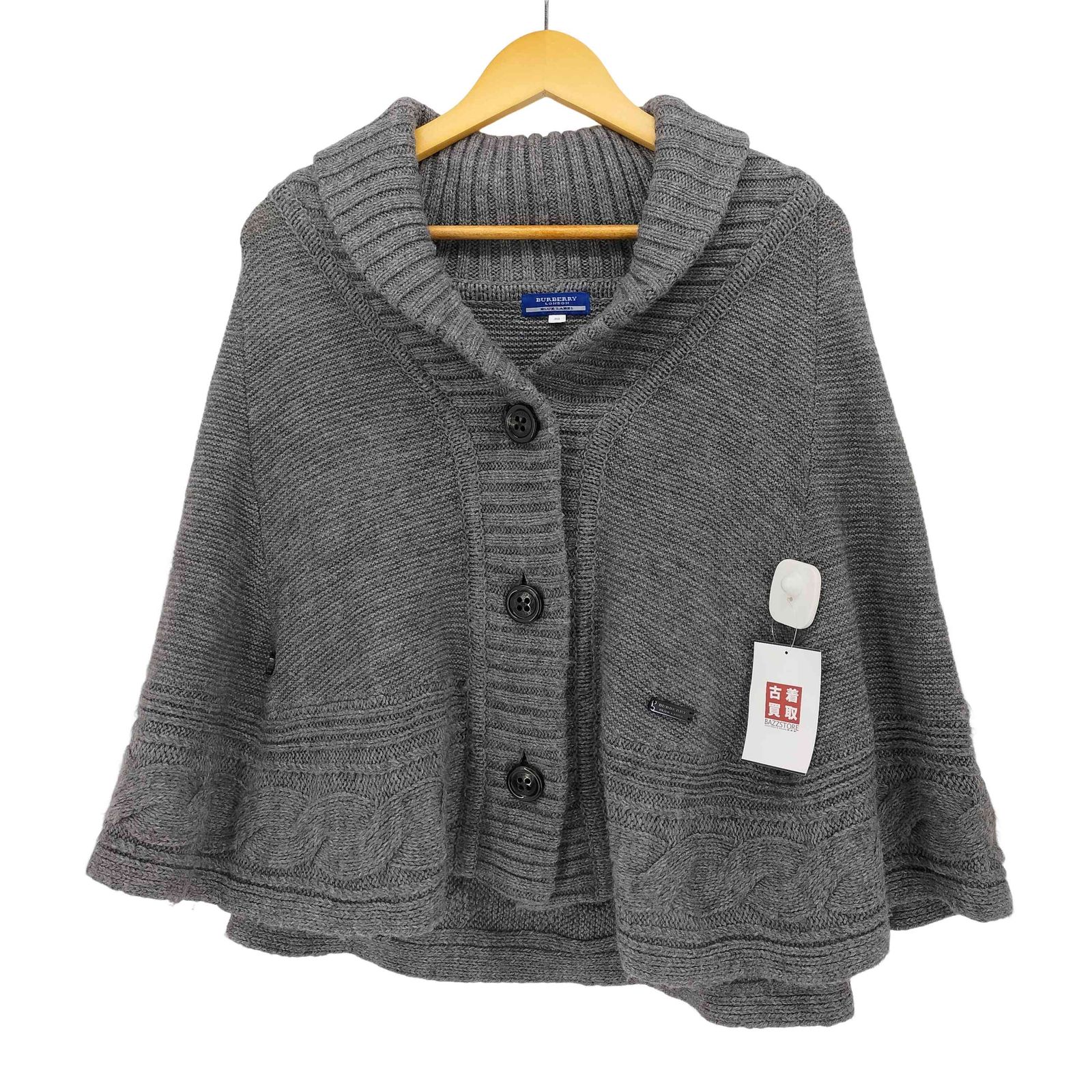 バーバリーブルーレーベル BURBERRY BLUE LABEL ロゴプレート ケーブルニット ポンチョ レディース EUR 38