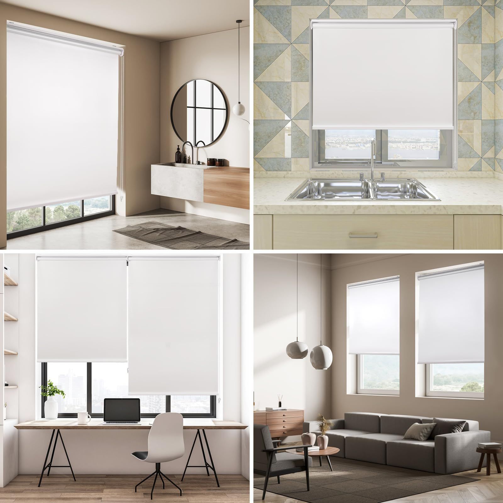 簡単取付け リピング キッチン シンプル ベッドルーム UVカット 目隠し 省エネ 無地 防寒 遮熱 表裏同色 丈220cm 防音 遮光 防水 幅160cm チェーン式 ロールカーテン ロールスクリーン ホワイト TAO pu Hong NEXPOTALLINN_EU