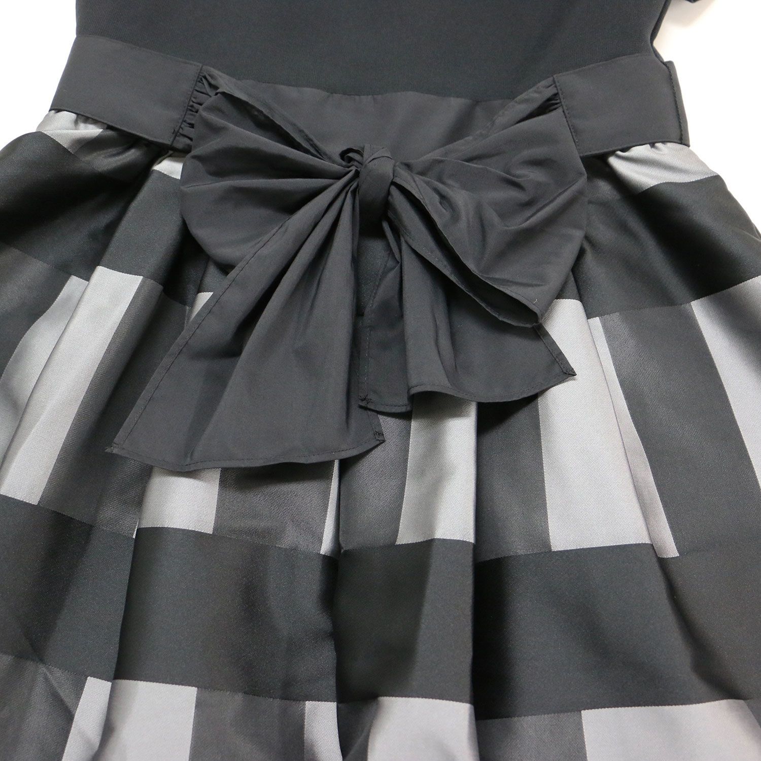 【美品】エムズグレイシー ドッキングワンピース ウール リボン柄 黒×ベージュ 新品】MS GRACY エムズグレイシー ワンピース ブラック系 黒 サイズ:36