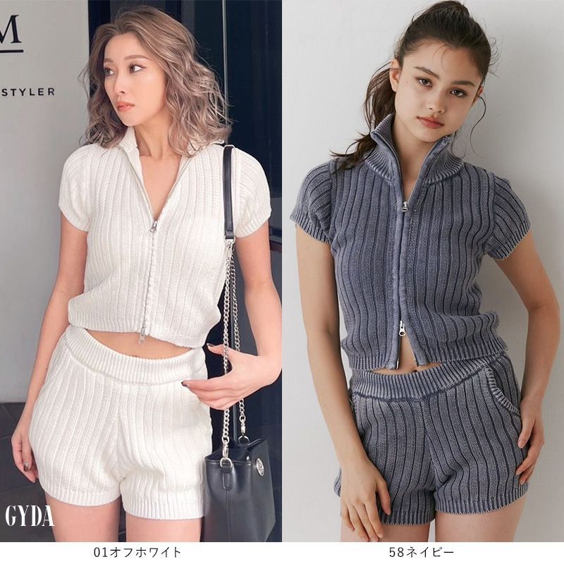 GYDA リブ編み ホワイト 半袖 トップス Free size GYDA ホワイトリブ編み半袖ニット - メルカリ