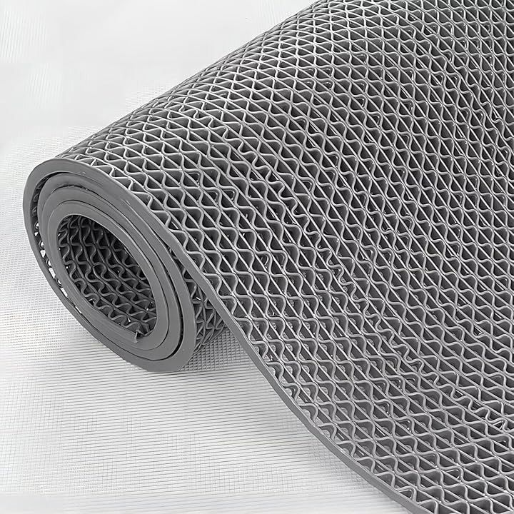 PANCY 業務用滑り止めマット PVC ゴムマット 歩行滑り止めマット 厚さ4.5mm 透水マット 穴あき 風呂マット プール下マット 玄関マット 屋外 抗菌 速乾 グレー 1.2x5m